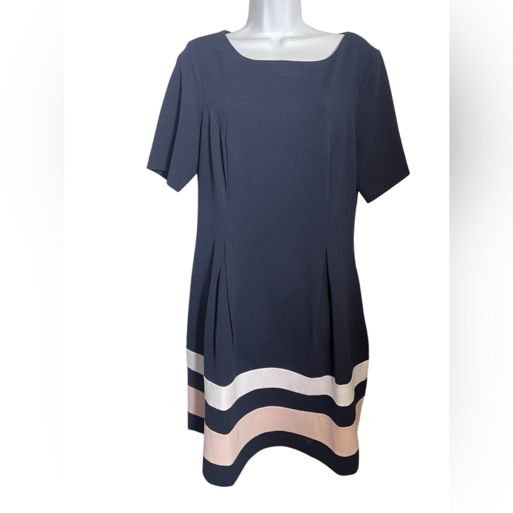 JH dress size 16 stunning navy blue & pink striped dress PERFECT 🩷💙🩷‎